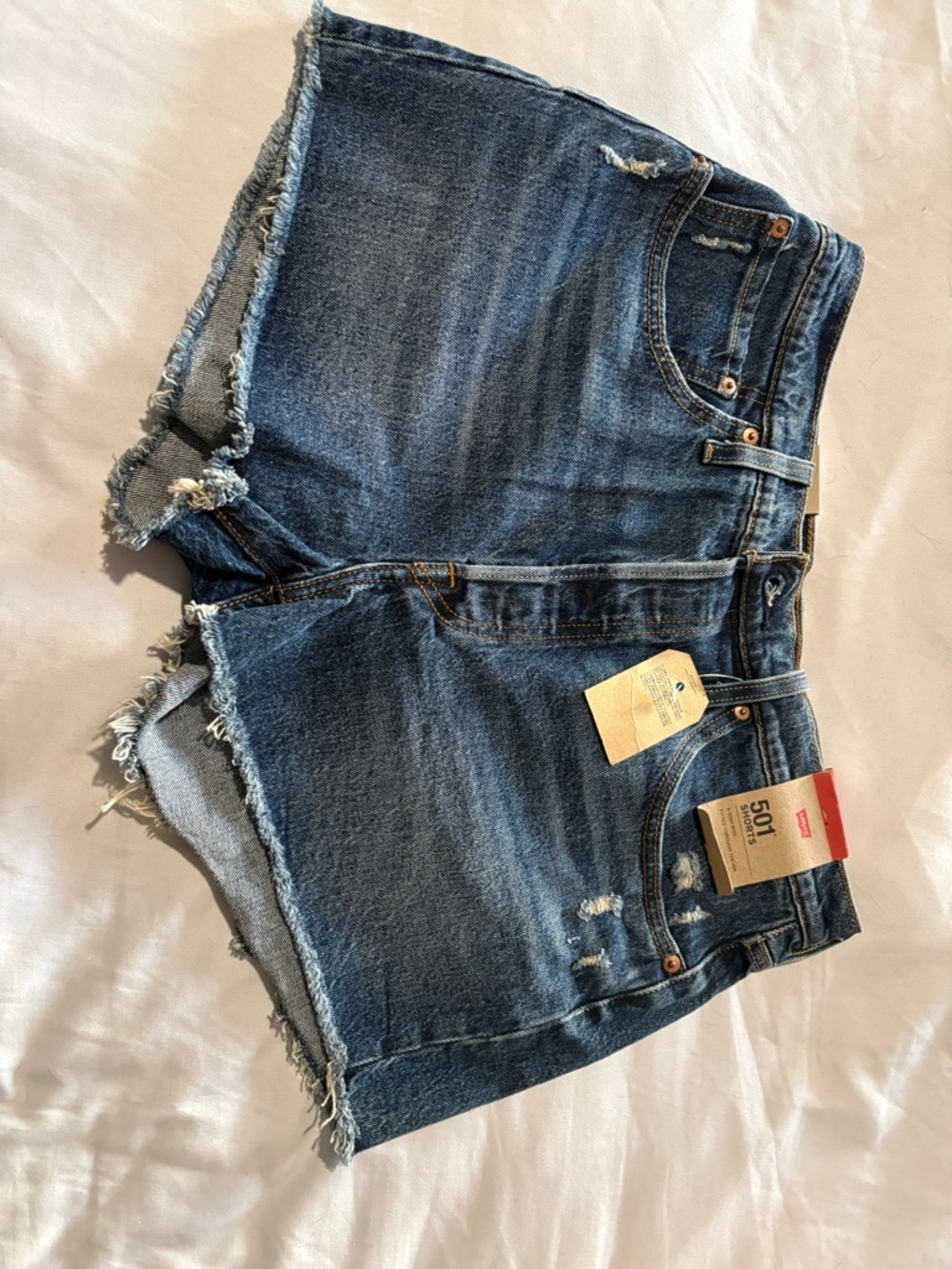 Levi's Dark Blue Frayed Hem Denim Cutoff Shorts